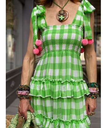 Robe Bérénice Gingham Lime Sundress solde